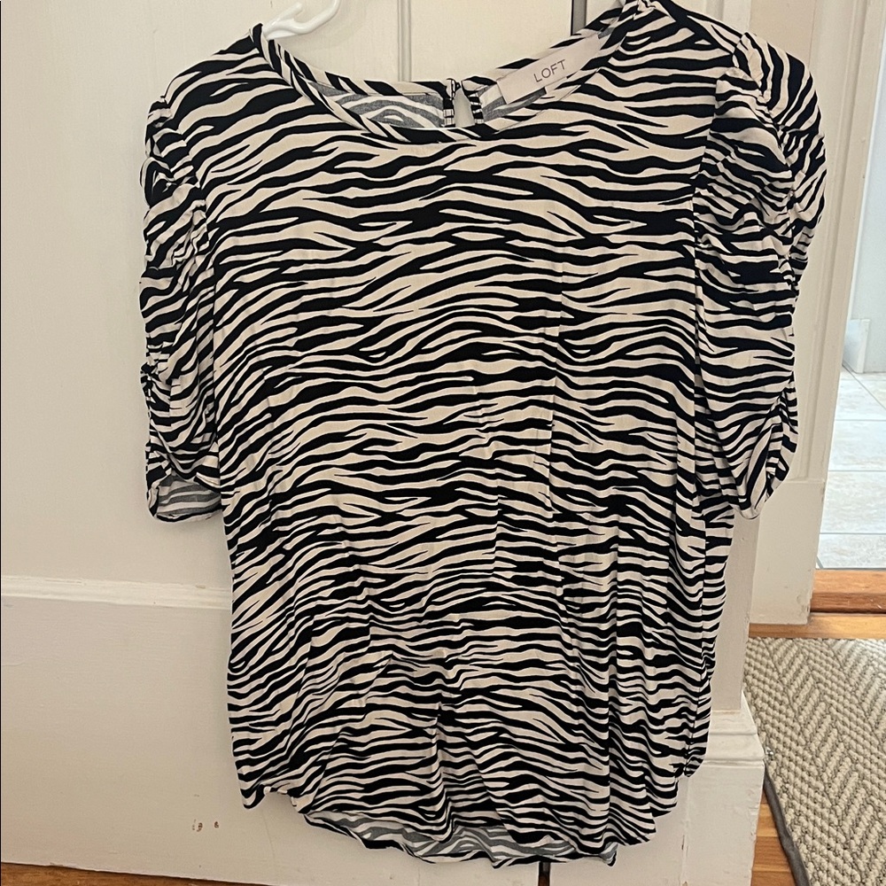 LOFT Zebra Print Ruched Sleeve Blouse